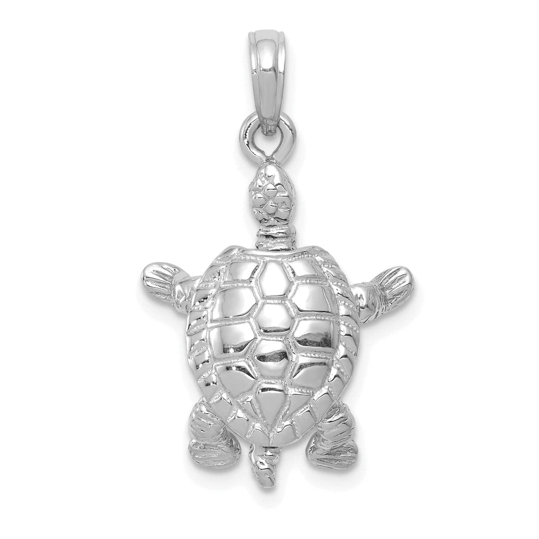 Lovely Rita's Pendants & Charms 14K White Gold Textured Casted Solid Polished Finish 3-D Moveable Men's Turtle Charm Pendant