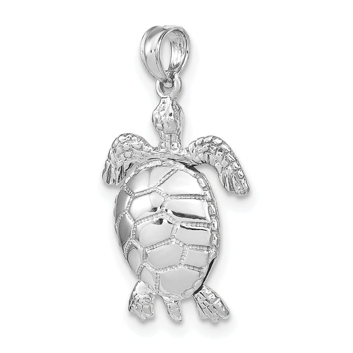 Lovely Rita's Pendants & Charms 14K White Gold Textured Casted Solid Polished Finish 3D Moveable Men's Turtle Charm Pendant