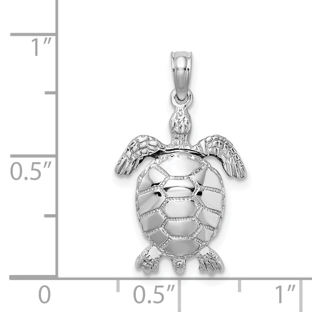 Lovely Rita's Pendants & Charms 14K White Gold Textured Casted Solid Polished Finish 3D Moveable Men's Turtle Charm Pendant