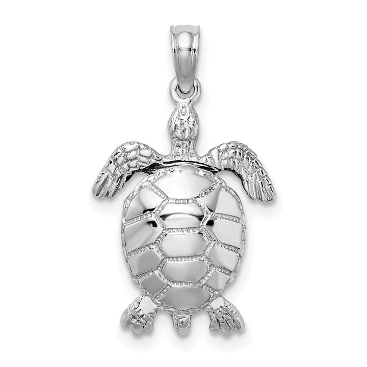 Lovely Rita's Pendants & Charms 14K White Gold Textured Casted Solid Polished Finish 3D Moveable Men's Turtle Charm Pendant