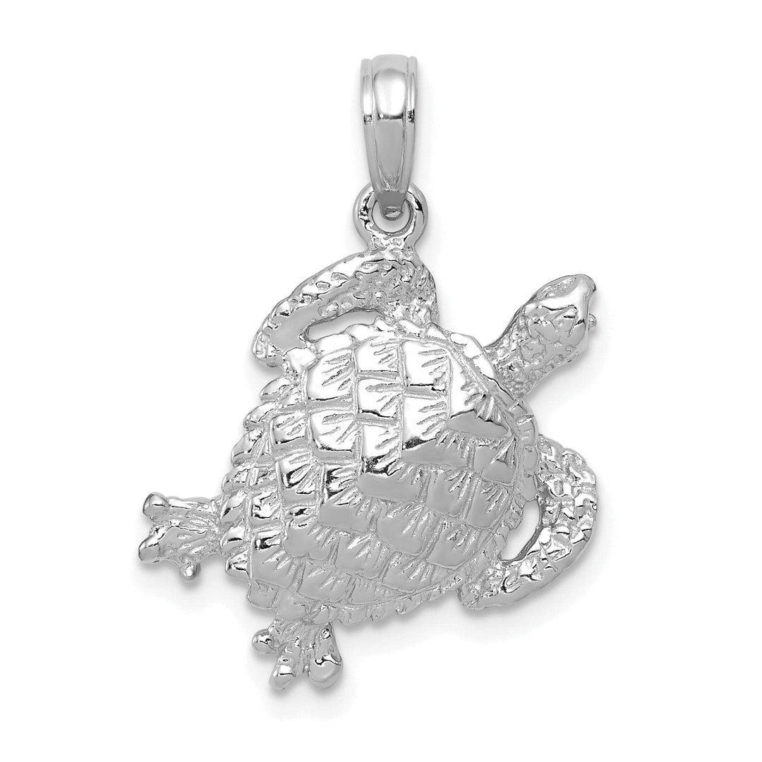Lovely Rita's Pendants & Charms 14K White Gold Textured Casted Solid Polished Finish Open-Backed Men's Turtle Charm Pendant