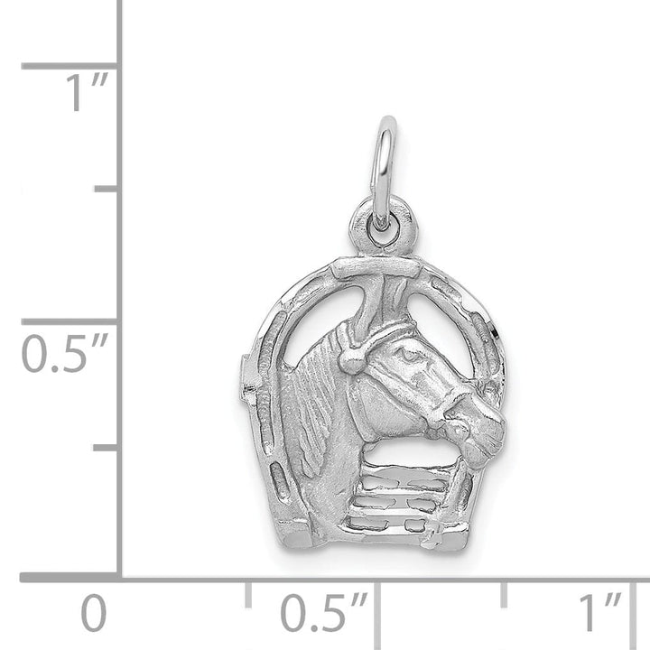 Lovely Rita's Pendants & Charms 14k White Gold Textured Diamond Cut Polished Finish Horse Head in Horseshoe Charm Pendant