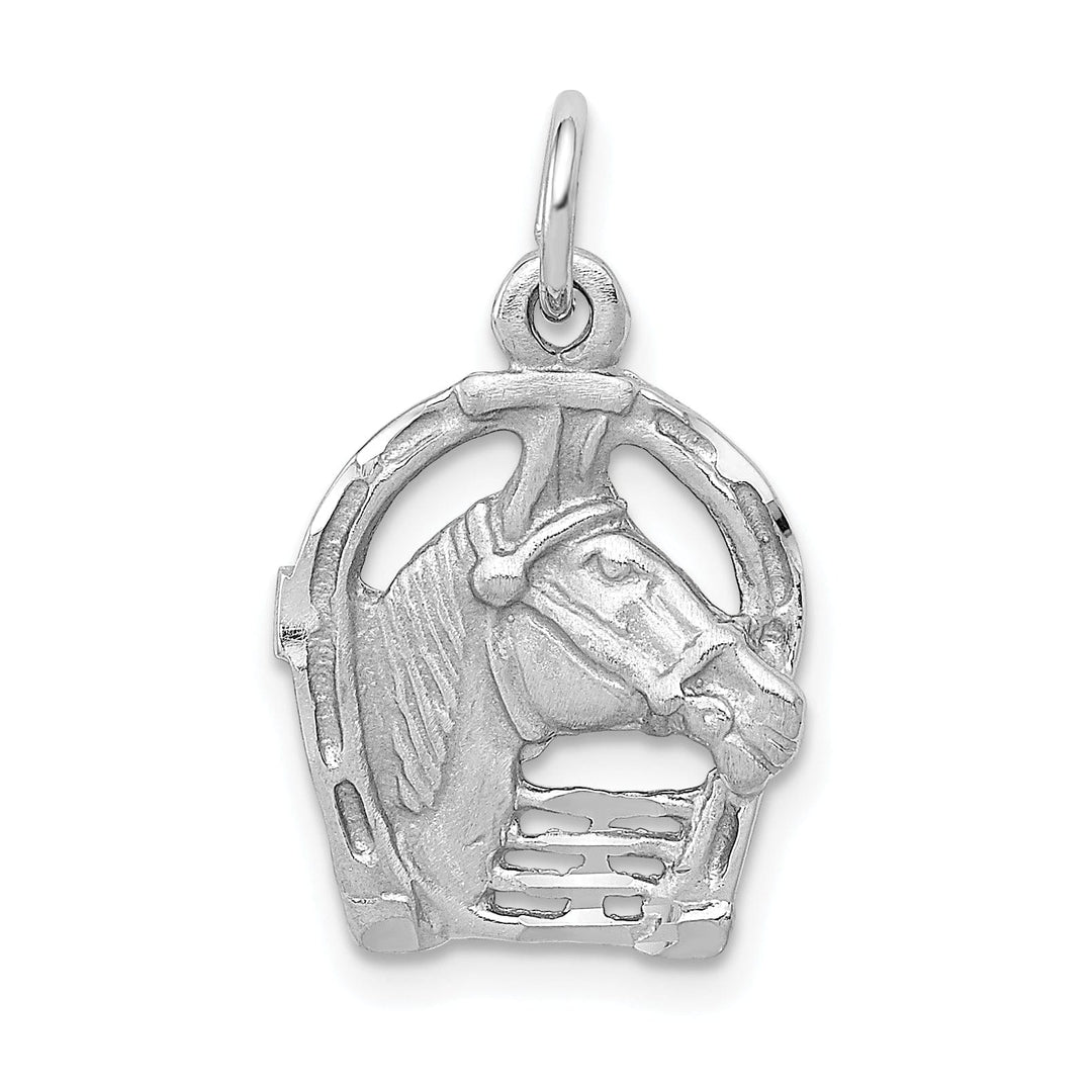 Lovely Rita's Pendants & Charms 14k White Gold Textured Diamond Cut Polished Finish Horse Head in Horseshoe Charm Pendant