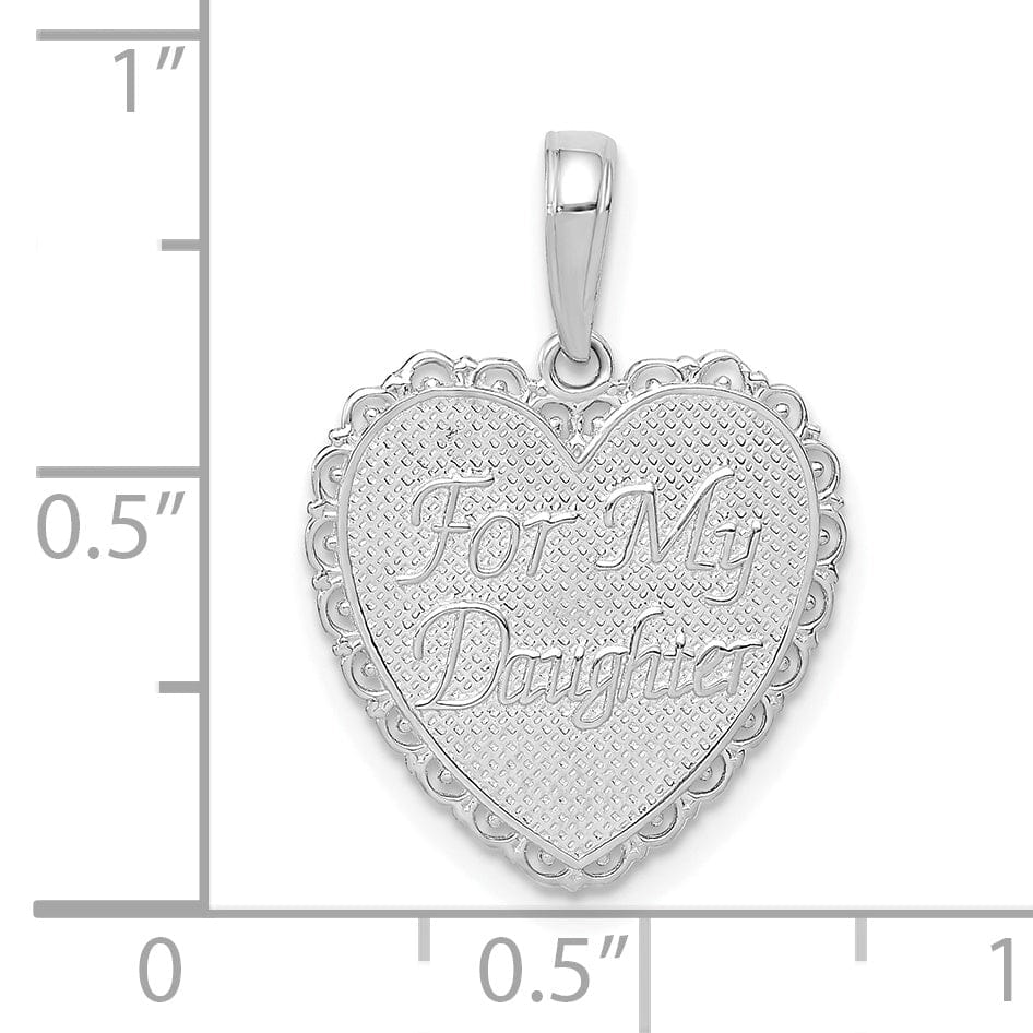 Lovely Rita's Pendants & Charms 14K White Gold Textured Finish Reversible FOR MY DAUGHTER / YOU ARE MY PRIDE AND JOY Heart Shape Lace Trim Design Charm Pendant