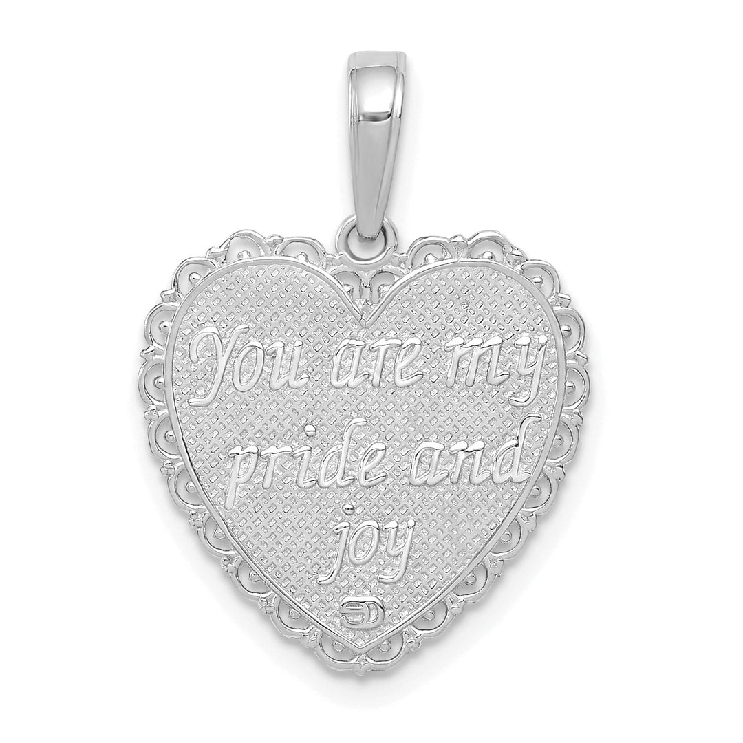 Lovely Rita's Pendants & Charms 14K White Gold Textured Finish Reversible FOR MY DAUGHTER / YOU ARE MY PRIDE AND JOY Heart Shape Lace Trim Design Charm Pendant