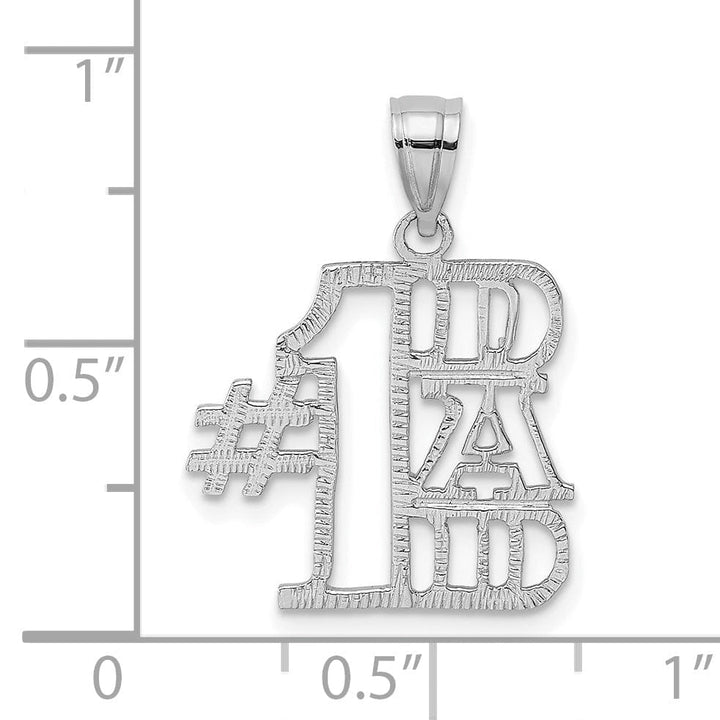 Lovely Rita's Pendants & Charms 14K White Gold Textured Finish Script #1 DAD Vertical Shape Charm Pendant