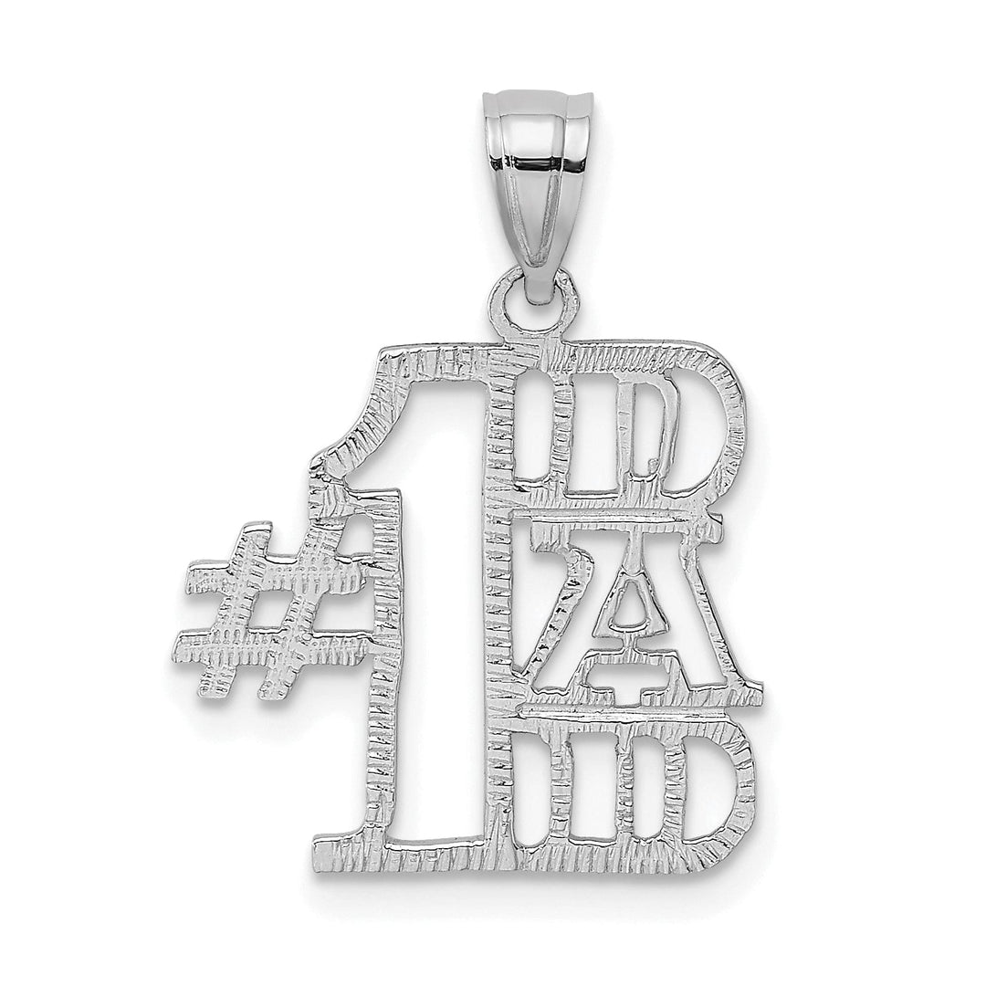 Lovely Rita's Pendants & Charms 14K White Gold Textured Finish Script #1 DAD Vertical Shape Charm Pendant