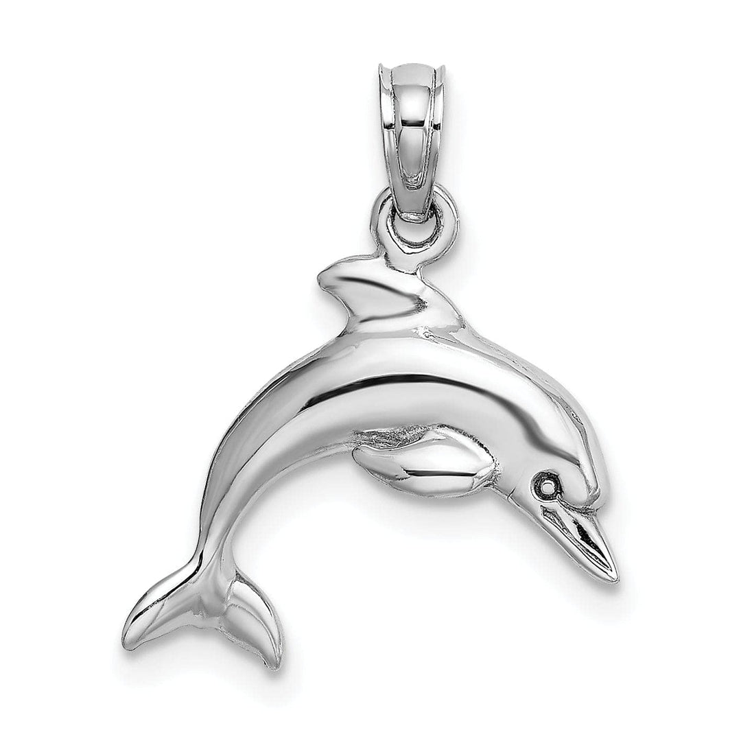 Lovely Rita's Pendants & Charms 14K White Gold Textured Polished Finish 3-Dimensional Dolphin Jumping Swimming Design Charm Pendant