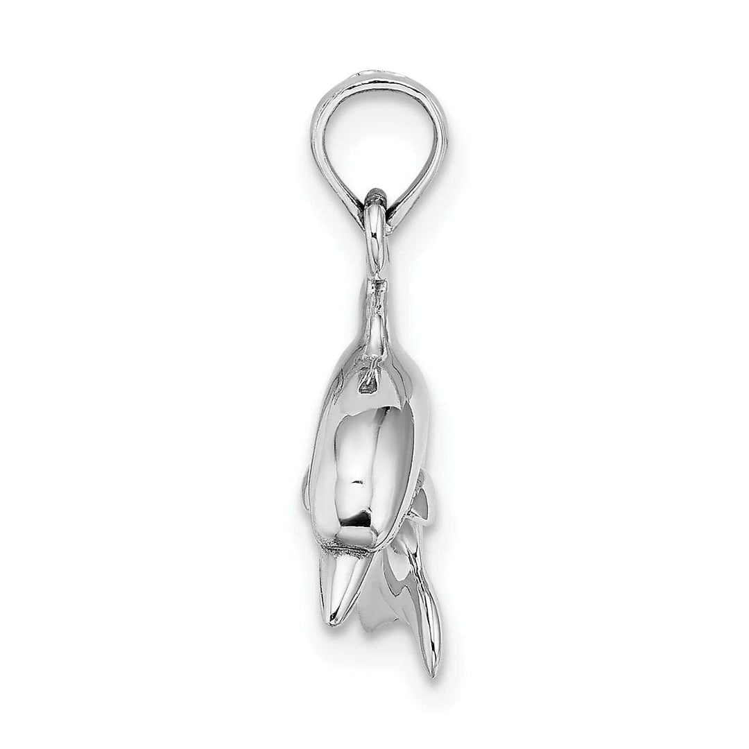 Lovely Rita's Pendants & Charms 14K White Gold Textured Polished Finish 3-Dimensional Dolphin Jumping Swimming Design Charm Pendant