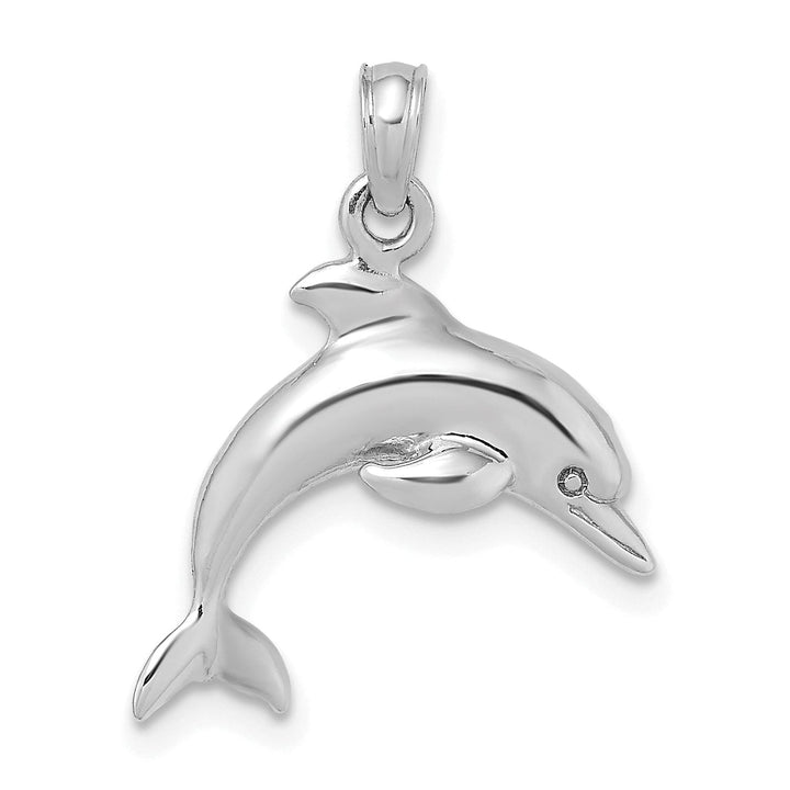 Lovely Rita's Pendants & Charms 14K White Gold Textured Polished Finish 3-Dimensional Dolphin Jumping Swimming Design Charm Pendant