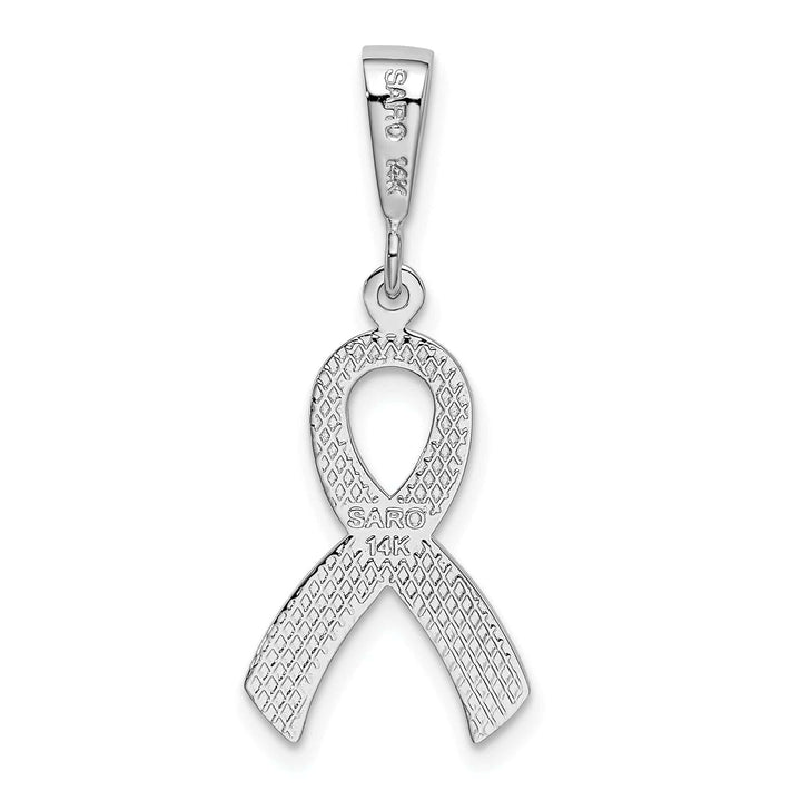 Lovely Rita's Pendants & Charms 14k White Gold Textured Polished Finish Awareness Ribbon Charm Pendant
