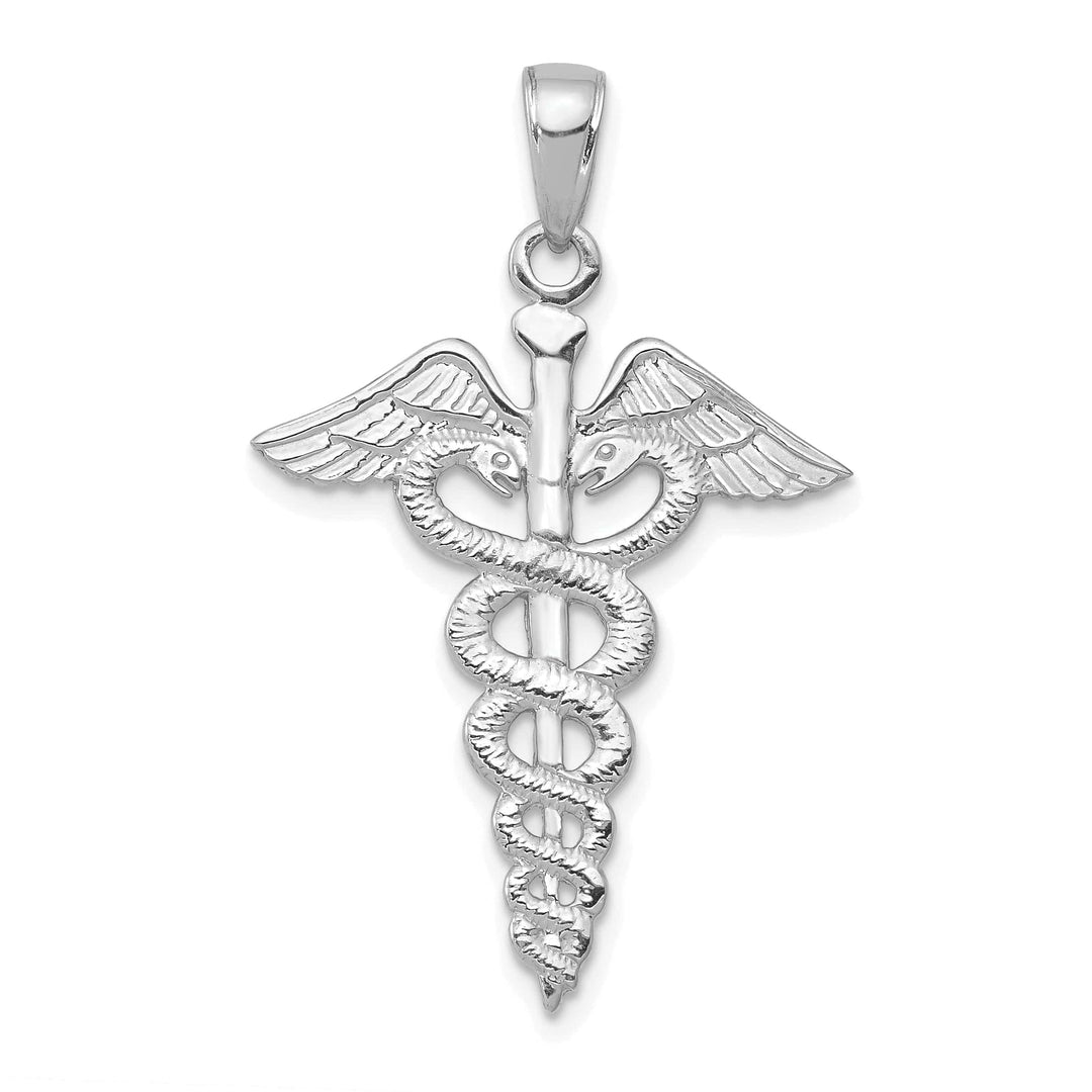 Lovely Rita's Pendants & Charms 14k White Gold Textured Polished Finish Caduceus Charm Pendant