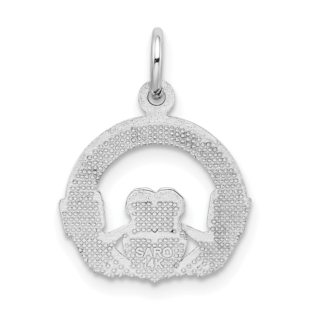 Lovely Rita's Pendants & Charms 14k White Gold Textured Polished Finish Claddagh Design Charm Pendant