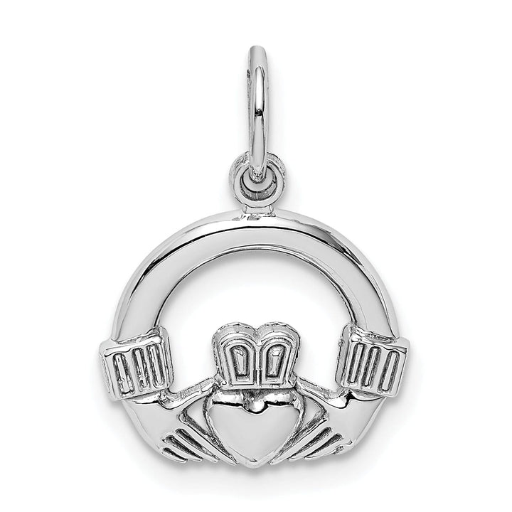Lovely Rita's Pendants & Charms 14k White Gold Textured Polished Finish Claddagh Design Charm Pendant