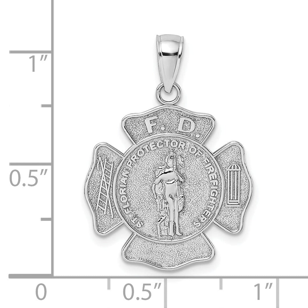 Lovely Rita's Pendants & Charms 14k White Gold Textured Polished Finish Fire Department FD Saint Florian Badge Pendant
