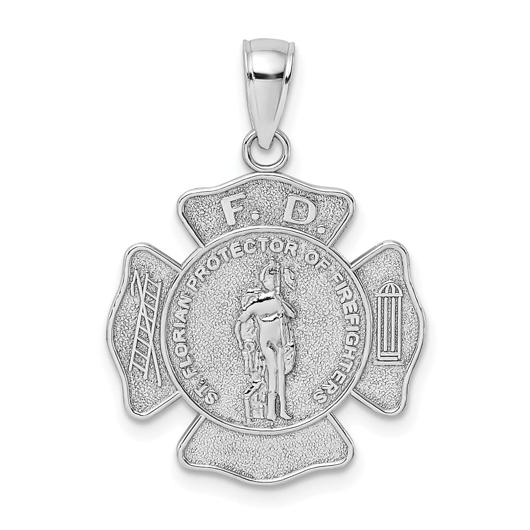 Lovely Rita's Pendants & Charms 14k White Gold Textured Polished Finish Fire Department FD Saint Florian Badge Pendant