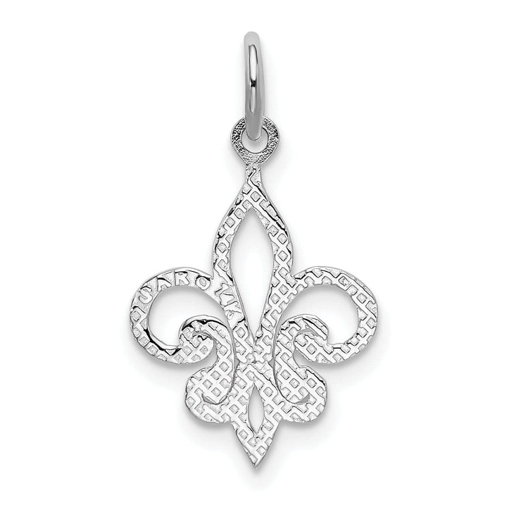 Lovely Rita's Pendants & Charms 14k White Gold Textured Polished Finish Fleur De Lis Design Charm Pendant