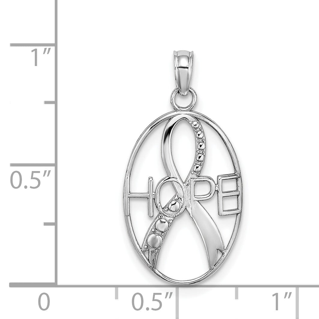 Lovely Rita's Pendants & Charms 14K White Gold Textured Polished Finish HOPE with Ribbon Oval Shape Charm Pendant