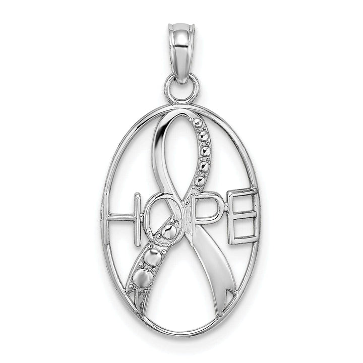 Lovely Rita's Pendants & Charms 14K White Gold Textured Polished Finish HOPE with Ribbon Oval Shape Charm Pendant
