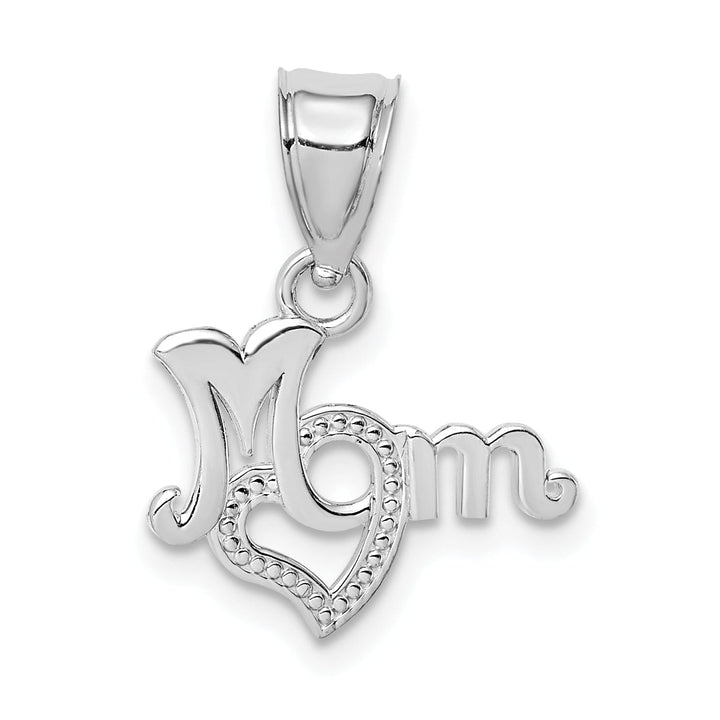 Lovely Rita's Pendants & Charms 14K White Gold Textured Polished Finish MOM with in Heart Design Charm Pendant