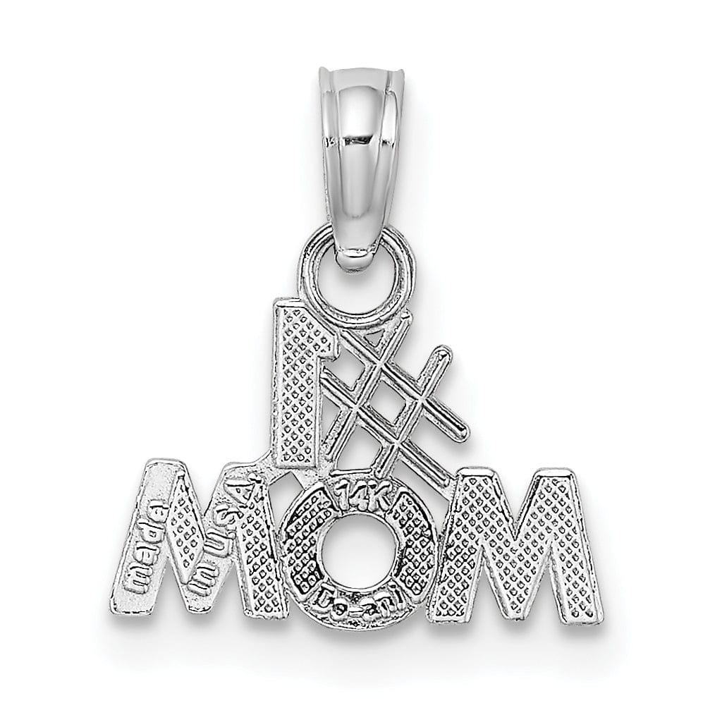 Lovely Rita's Pendants & Charms 14K White Gold Textured Polished Finish Script #1 MOM Charm Pendant