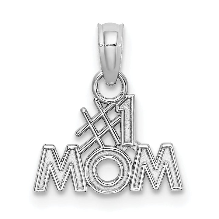Lovely Rita's Pendants & Charms 14K White Gold Textured Polished Finish Script #1 MOM Charm Pendant