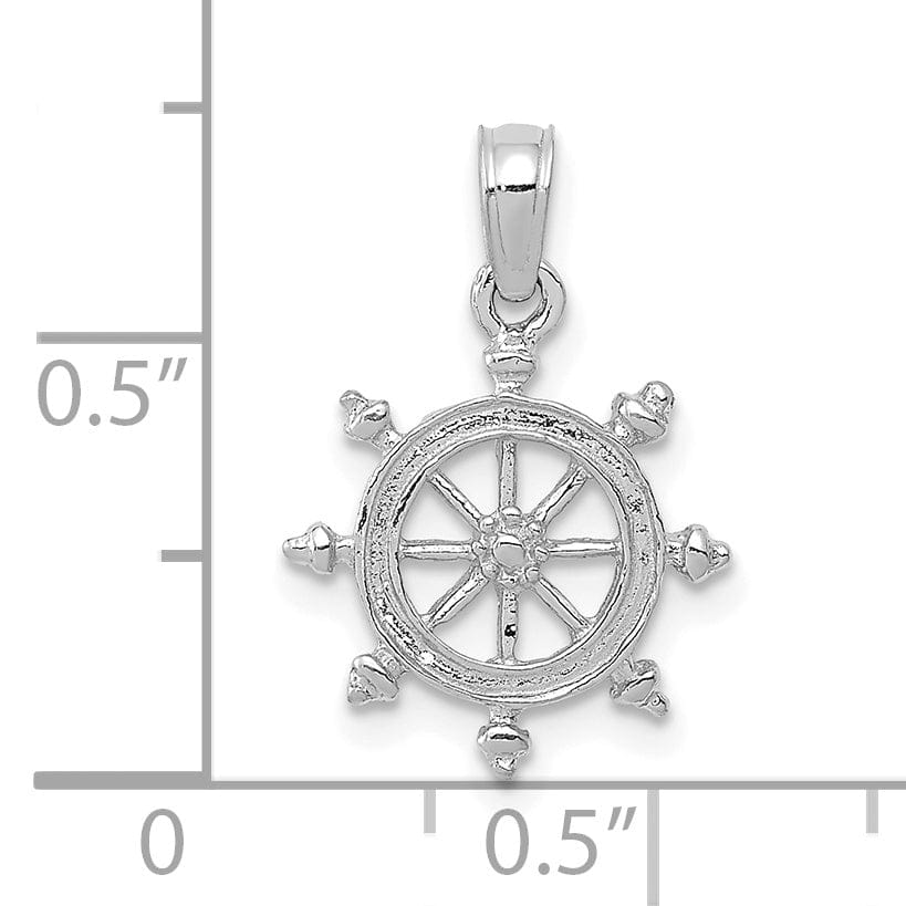 Lovely Rita's Pendants & Charms 14k White Gold Textured Polished Finish Ships Wheel Men's Charm Pendant