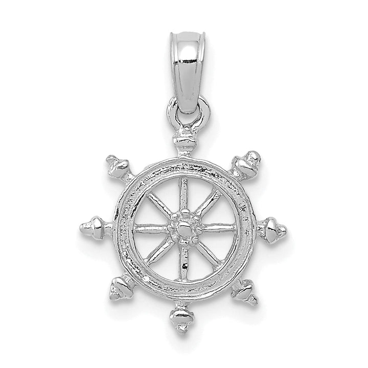 Lovely Rita's Pendants & Charms 14k White Gold Textured Polished Finish Ships Wheel Men's Charm Pendant