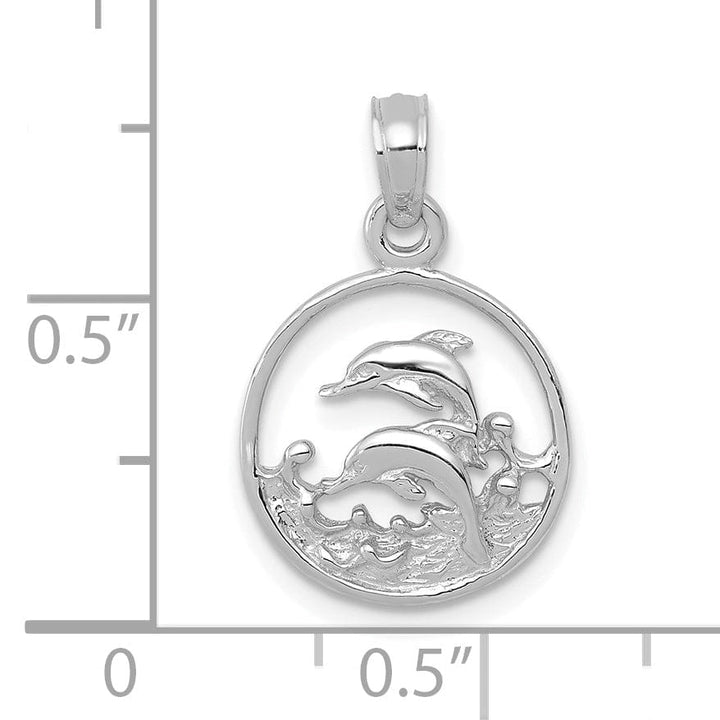 Lovely Rita's Pendants & Charms 14k White Gold Textured Polished Finish Solid Double Dolphin Swimming Circle Design Charm Pendant