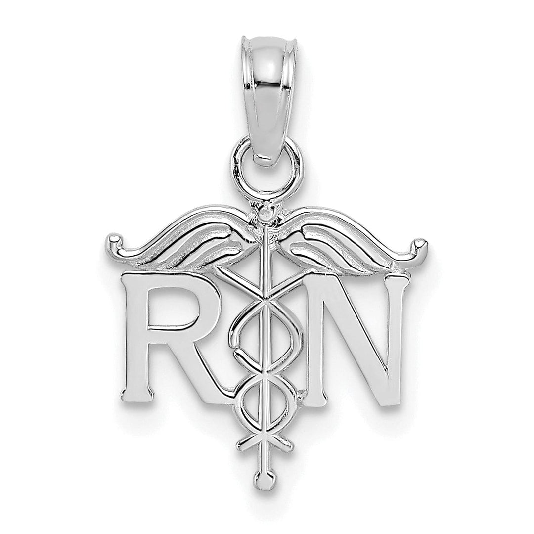 Lovely Rita's Pendants & Charms 14K White Gold Textured Polished Finish Solid R.N Registered Nurse Charm Pendant