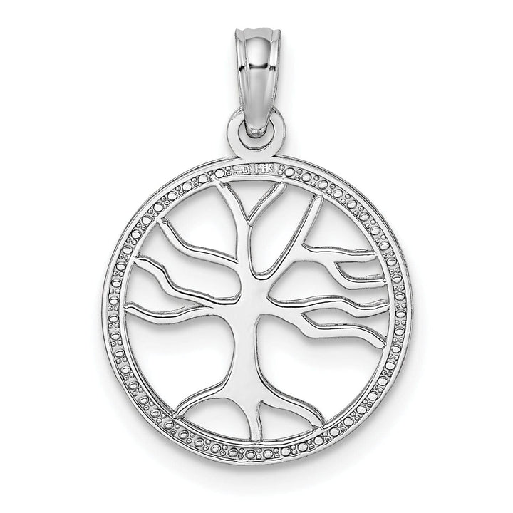 Lovely Rita's Pendants & Charms 14K White Gold Textured Polished Finish Tree of Life in Round Frame Charm Pendant
