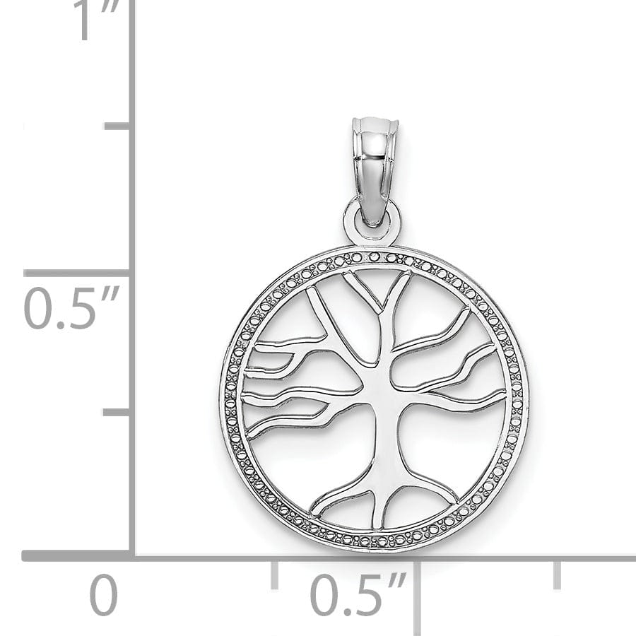 Lovely Rita's Pendants & Charms 14K White Gold Textured Polished Finish Tree of Life in Round Frame Charm Pendant
