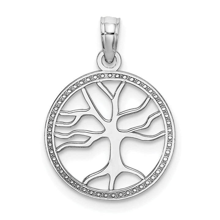 Lovely Rita's Pendants & Charms 14K White Gold Textured Polished Finish Tree of Life in Round Frame Charm Pendant