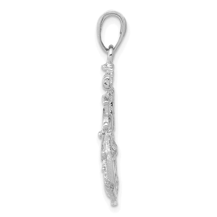 Lovely Rita's Pendants & Charms 14K White Gold Textured Polished Men's Ship Wheel Rope Design Charm