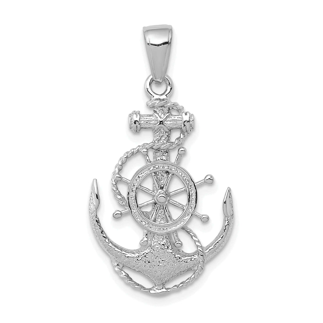 Lovely Rita's Pendants & Charms 14K White Gold Textured Polished Men's Ship Wheel Rope Design Charm