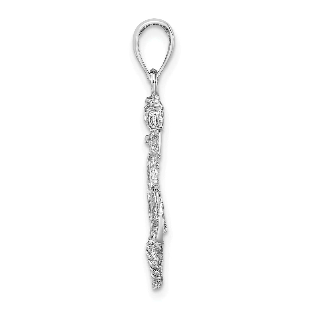 Lovely Rita's Pendants & Charms 14K White Gold Textured Polished Solid Anchor Rope Wheel Design Charm
