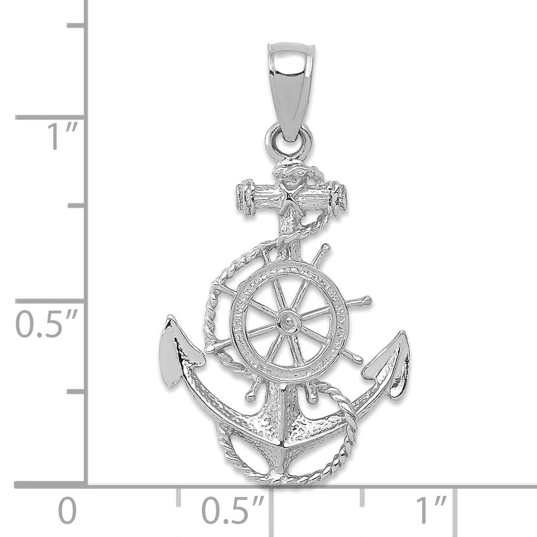 Lovely Rita's Pendants & Charms 14K White Gold Textured Polished Solid Anchor Rope Wheel Design Charm