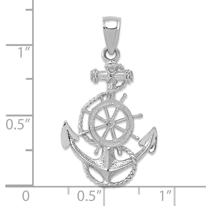 Lovely Rita's Pendants & Charms 14K White Gold Textured Polished Solid Anchor Rope Wheel Design Charm