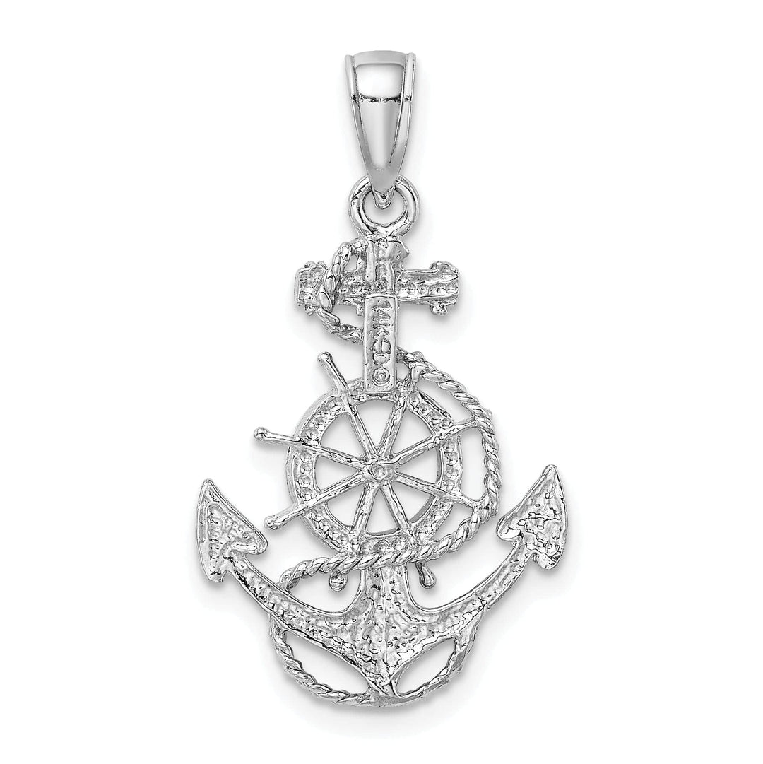 Lovely Rita's Pendants & Charms 14K White Gold Textured Polished Solid Anchor Rope Wheel Design Charm