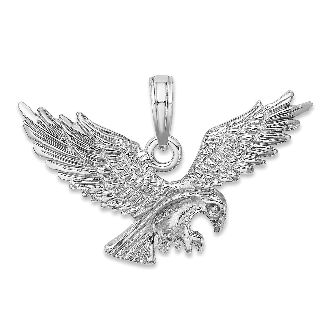 Lovely Rita's Pendants & Charms 14k White Gold Textured Solid Polished Finish Eagle Landing Mens Charm Pendant