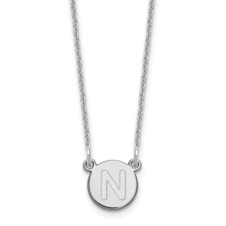 Lovely Rita's Pendants & Charms 14k White Gold Tiny Circle Block Letter N Initial Pendant and Necklace
