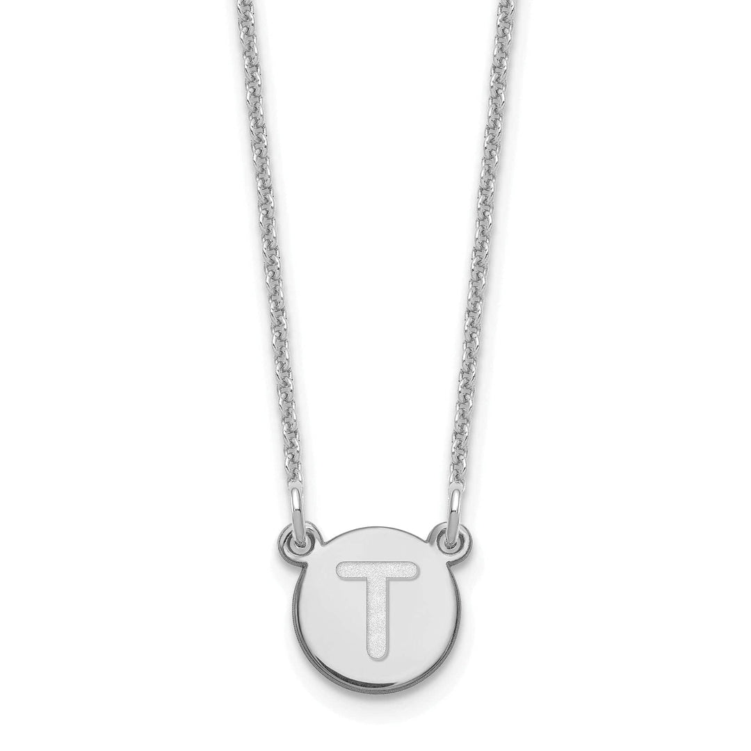 Lovely Rita's Pendants & Charms 14k White Gold Tiny Circle Block Letter T Initial Pendant and Necklace