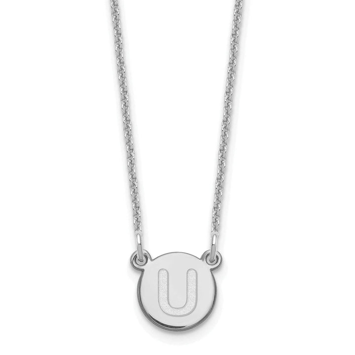 Lovely Rita's Pendants & Charms 14k White Gold Tiny Circle Block Letter U Initial Pendant and Necklace