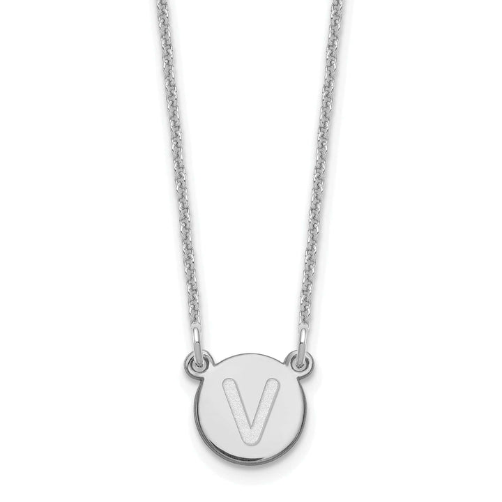 Lovely Rita's Pendants & Charms 14k White Gold Tiny Circle Block Letter V Initial Pendant and Necklace