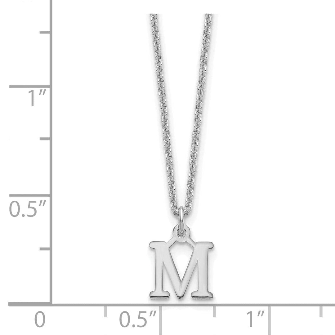 Lovely Rita's Pendants & Charms 14k White Gold Tiny Cut Out Block Letter M Initial Pendant and Necklace