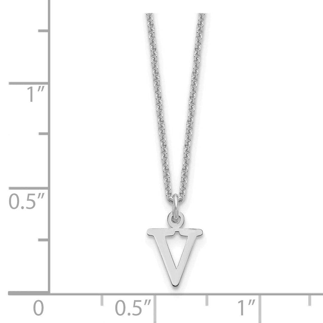 Lovely Rita's Pendants & Charms 14k White Gold Tiny Cut Out Block Letter V Initial Pendant and Necklace