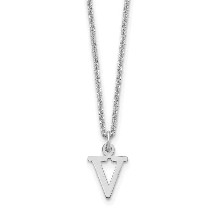 Lovely Rita's Pendants & Charms 14k White Gold Tiny Cut Out Block Letter V Initial Pendant and Necklace