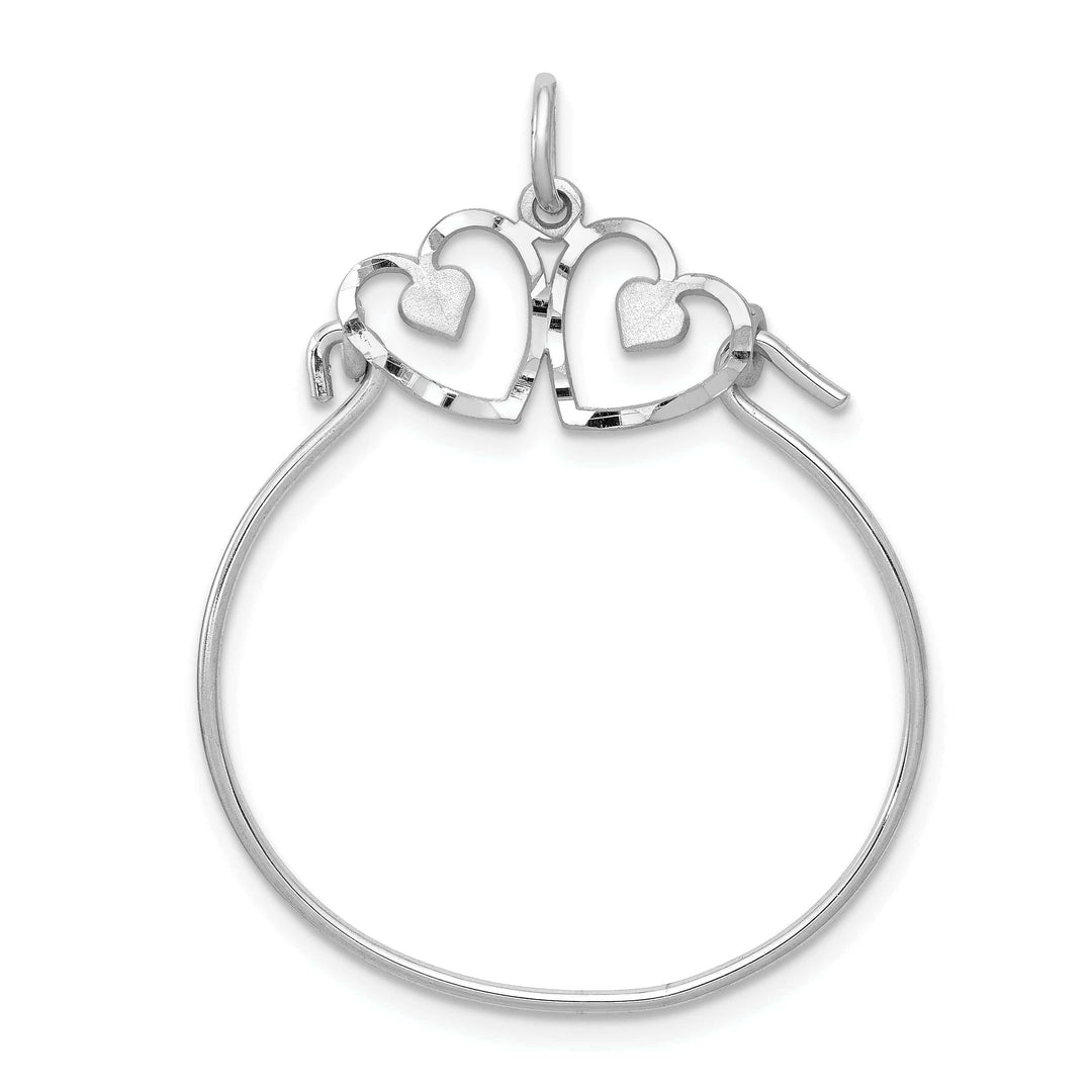 Lovely Rita's Pendants & Charms 14k White Gold Two Heart Design Charm Holder Pendant