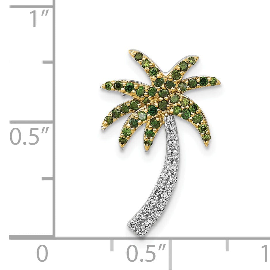 Lovely Rita's Pendants & Charms 14k White Gold White, Green Diamonds Palm Tree Chain Slide Pendant will Not fit Omega