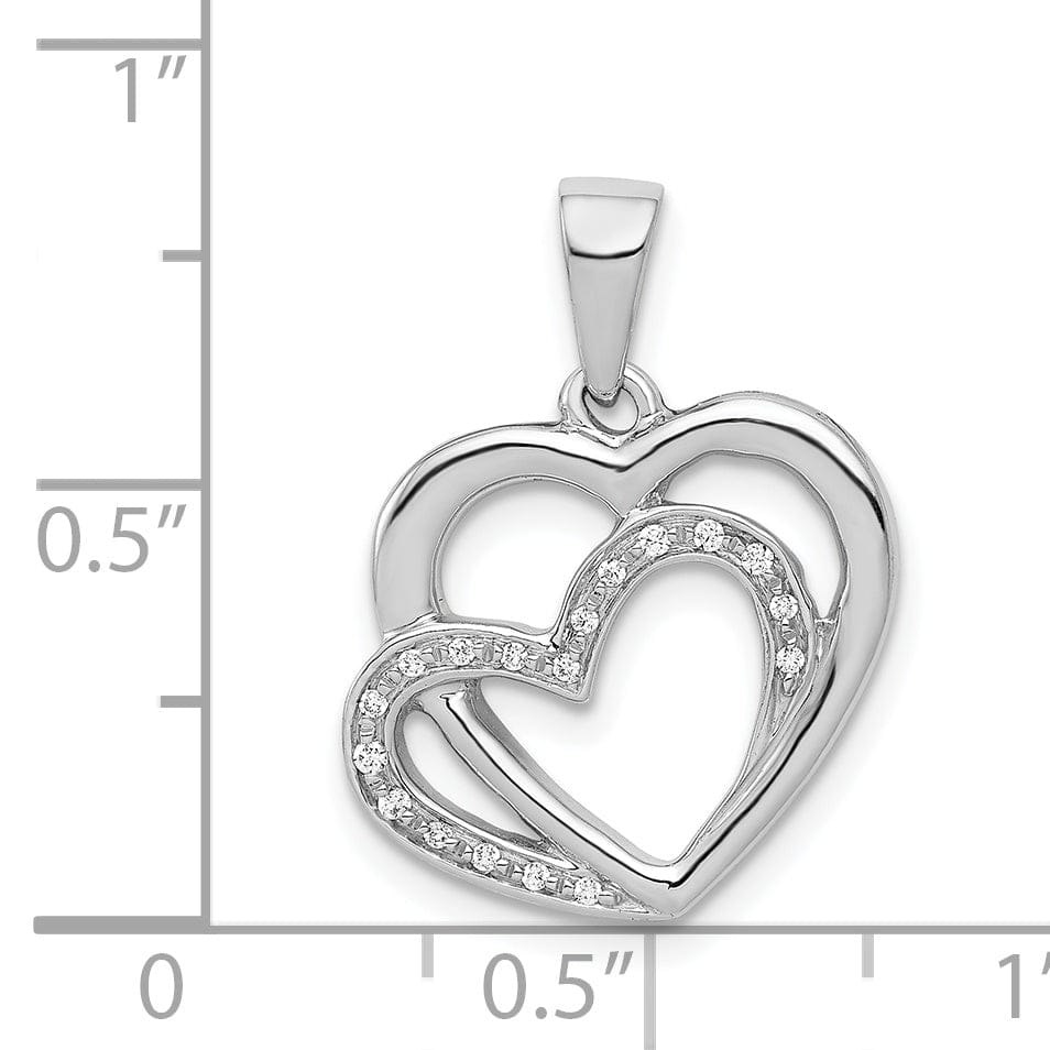 Lovely Rita's Pendants & Charms 14k White Gold, White Polished Finish Open Back 0.054-CT Diamond Two Entwined Hearts Design Charm Pendant